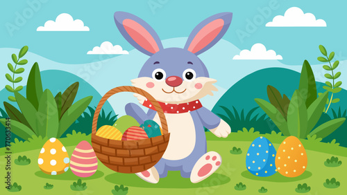 easter bunny eggs basket vector design 