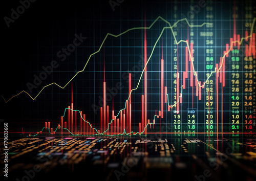 financial stock market graph on technology abstract background. Economy concept. 3d rendering