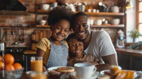 A Happy Beautiful Family Having Breakfast Together At Home