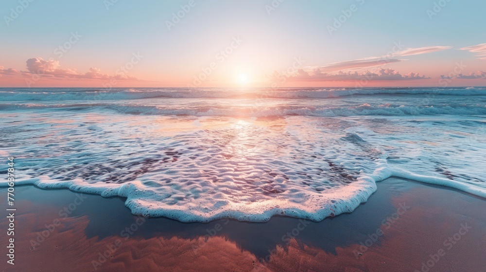 Fototapeta premium Beautiful beach scenery with calm waves and soft sandy beach Colorful Sunset sea