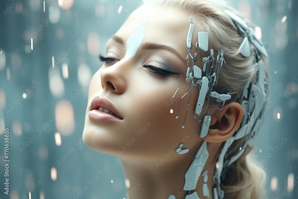 An ai humanoid robot with a youthful appearance, set against a futuristic digital backdrop, exuding a sense of advanced artificial intelligence. An ai humanoid robot with a youthful appearance, set against a futuristic digital backdrop, exuding a sense of advanced artificial intelligence.