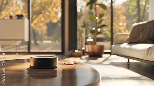 Smart Home Devices on Wooden Table in Thx Sound Style
