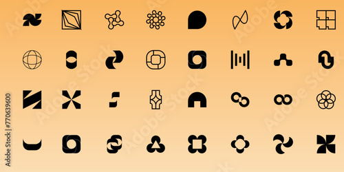 Set of abstract retro futuristic elements and shapes . Geometric shapes, forms, symbols for template, poster, banner, web, stickers.