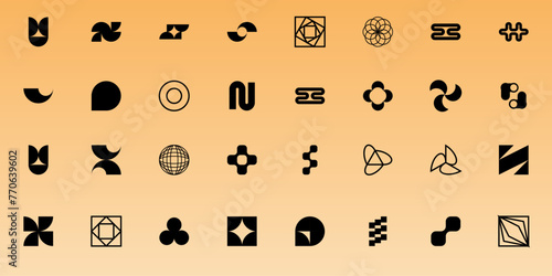 Set of abstract retro futuristic elements and shapes . Geometric shapes, forms, symbols for template, poster, banner, web, stickers.