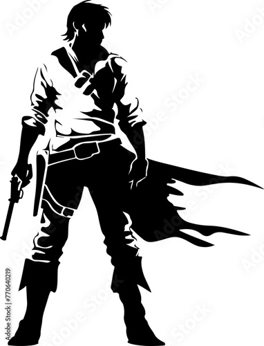 A striking silhouette of a fantasy hero with a sword, ideal for epic story illustrations and gaming graphic designs.