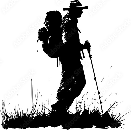 A silhouette of a hiker at the summit, representing achievement and adventure, suitable for outdoor activities and motivational materials.