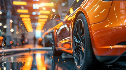 Orange Sports Car in a Factory A 3D Illustration
Electric car on the Assembly Line with Industrial Themes,