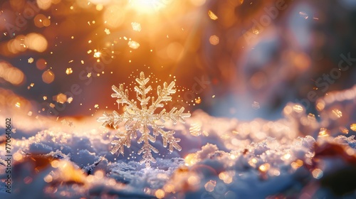 Snowflake falling in the morning and warm light background © Attasit