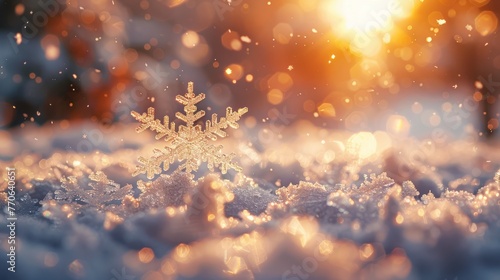 Snowflake falling in the morning and warm light background
