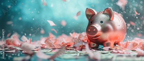  minimalist background of Broken piggy bank and money,copy space