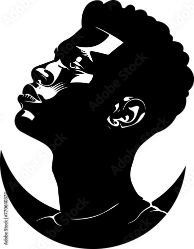 A powerful upward gaze captured in this silhouette of an Afro man, perfect for themes of hope, aspiration, and reflection.
