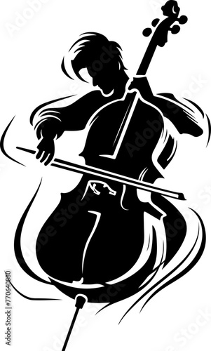 The dynamic motion of a cellist in silhouette, symbolizing classical music, performance, and artistic expression.