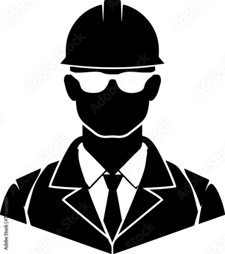 A professional engineer silhouette with hard hat and glasses, ideal for themes of construction, architecture, and engineering.