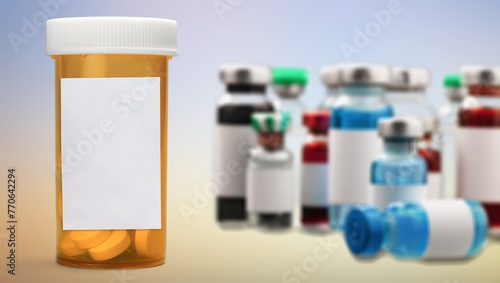 medication bottle with pills with blank label photo