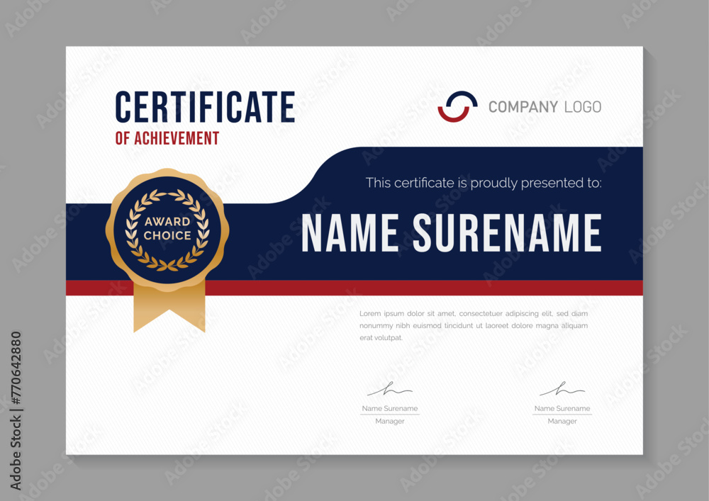 Fototapeta premium red and blue minimalist certificate design template
