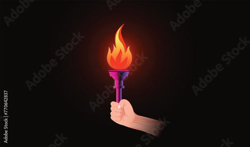 hand holding torch sports or freedom logo design on dark background vector illustration