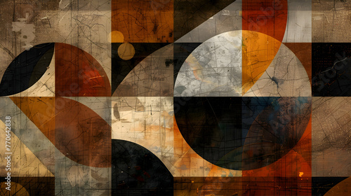Geometric shapes in earthy tones overlapping in a harmonious arrangement