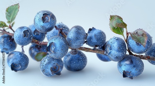 Branch laden with deliciously ripe blueberries, meticulously cut out against a clean white background