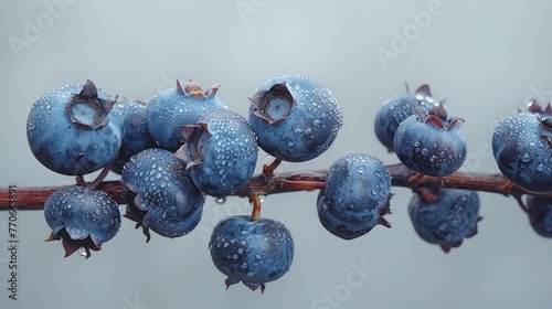 Branch laden with deliciously ripe blueberries, meticulously cut out against a clean white background