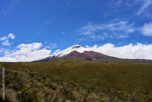 Cotopaxi volcano in Ecuador  South America  mountain with a snow summit  beautiful volcanic landscape  