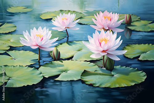 Lotus Blossom in Pond Painting