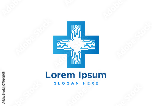 Medical Cross, Technology and Health Pharmacy Logo Vector Template