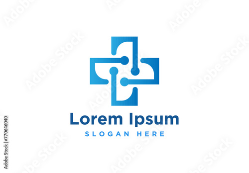 Cross medical health-care. Medical Technology. Pharmacy Logo Design. Vector Illustration