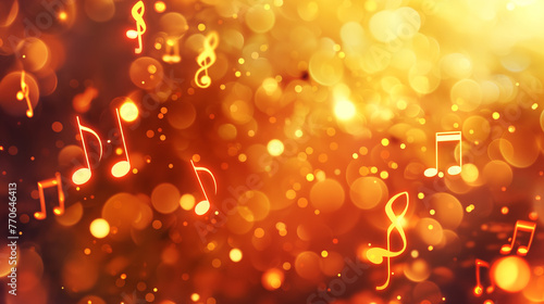 Notas musicais com luzes cor ambar - Papel de parede  photo