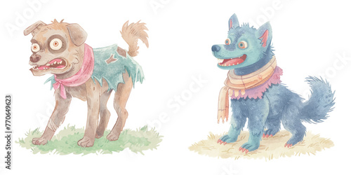  dog zombie watercolour vector illustration