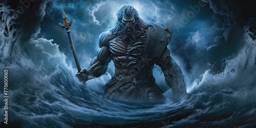 In ancient Greek mythology, Poseidon reigns as the supreme deity of the sea, commanding its mighty forces with unrivaled power. photo