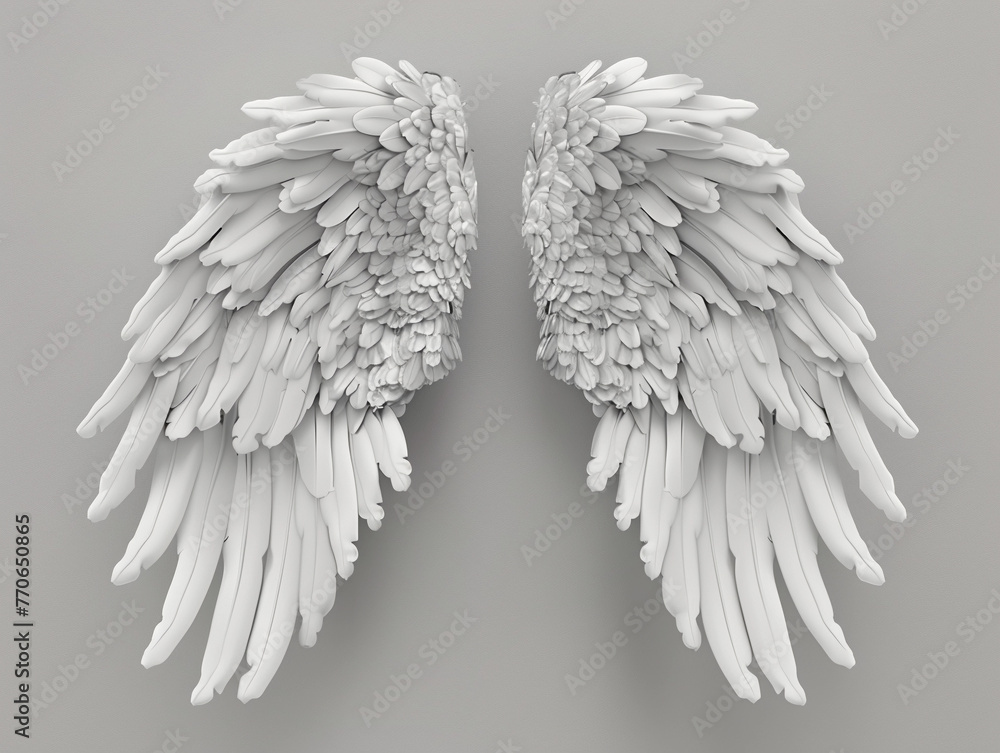 Fototapeta premium Angel wings on gray background 