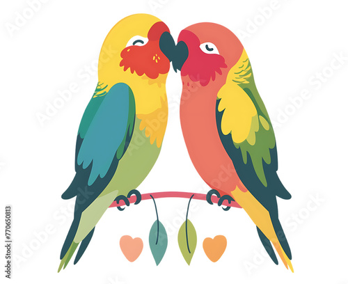 vector flat illustration of two colorful lovebirds on white background