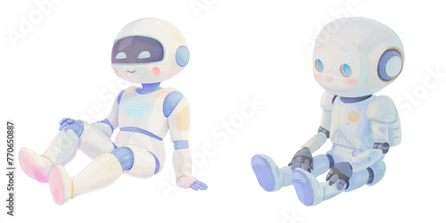 relax robot watercolor vector illustration