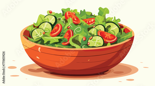 Fresh vegetable salad in red ceramic bowl. Dish 