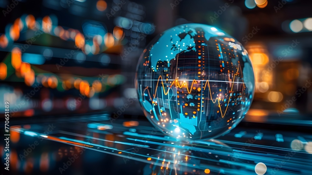 Dynamic Predictive Analytics Visualized in a Transparent Crystal Ball with Interlaced Charts and Graphs Reflecting the Global Financial Landscape Dynamic Predictive Analytics Visualized in a Transparent Crystal Ball with Interlaced Charts and Graphs Reflecting the Global Financial Landscape