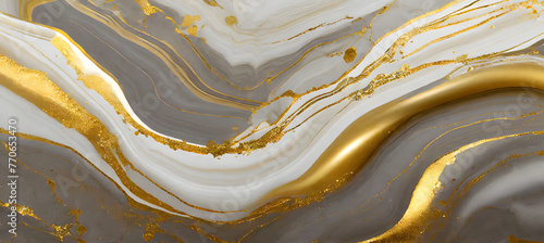 Liquid marble design abstract painting background with gold splash texture. Generative AI.