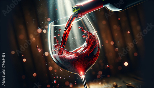 ワイングラスに注がれる赤ワイン photo