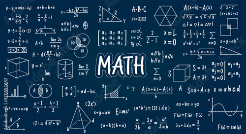 Hand drawn math symbols. Math symbols trendy modern geometric background.