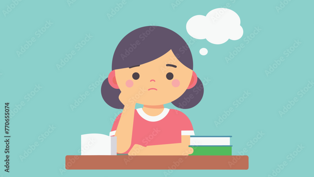 illustration of cute girl thinking while working o 