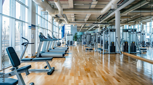 A spacious fitness center with state-of-the-art equipment and mirrored walls.