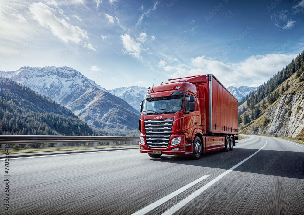 Truck on the road in the mountains. Transportation and logistics. Truck on the road in the mountains. Transportation and logistics.