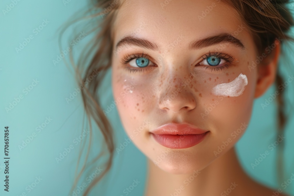 Young woman with flowing hair and serene setting for wellness Young woman with flowing hair and serene setting for wellness