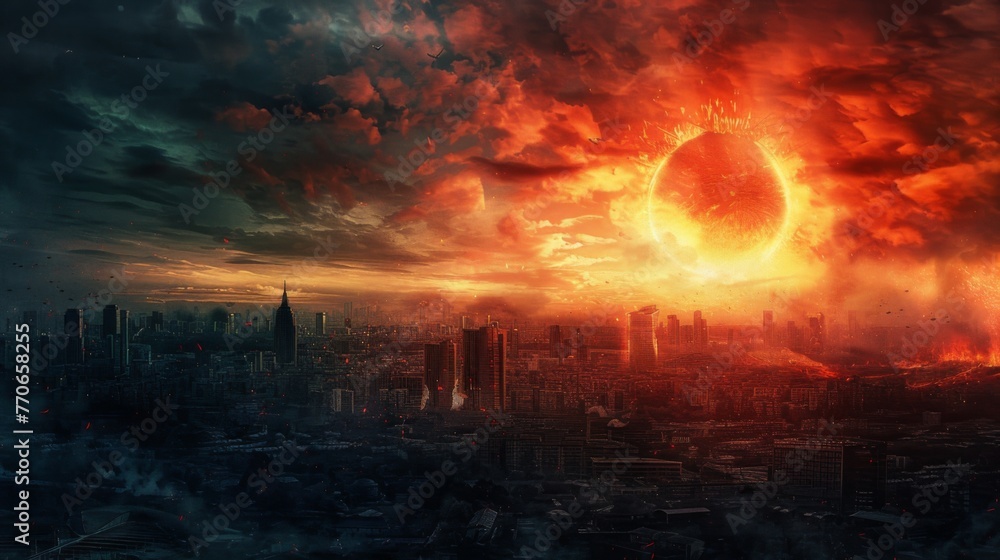End of the world, nuclear strike. Big nuclear explosion.