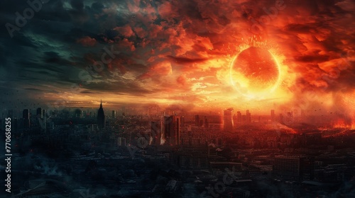 End of the world  nuclear strike. Big nuclear explosion.
