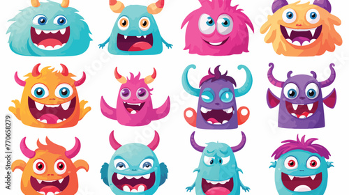 Funny Smiling Toothy Monsters with Horns Vector Set