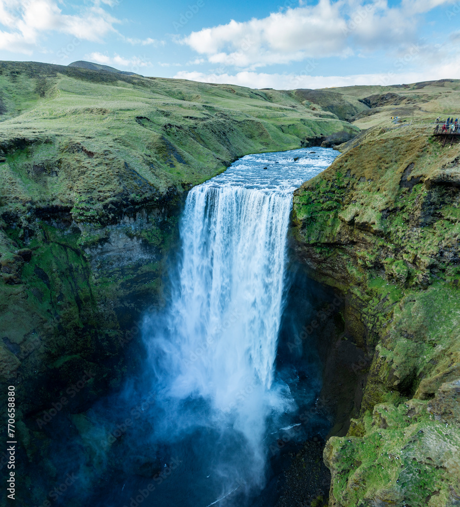 Aerial view of Skogafoss waterfall, Hvolsvollur, Iceland. Aerial view of Skogafoss waterfall, Hvolsvollur, Iceland.