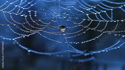 A spider web with many small water droplets on it