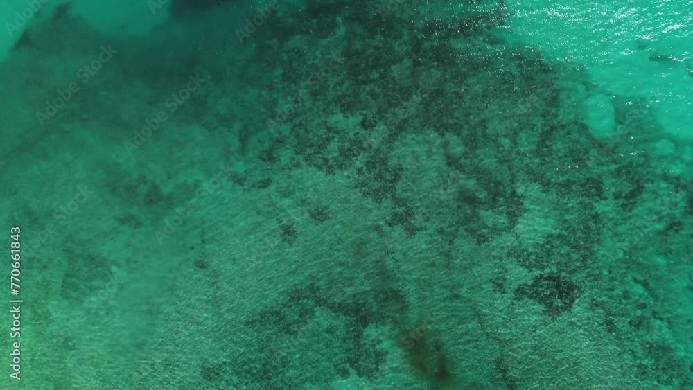 Ideal turquoise sea background. Aerial view of perfect teal blue waters of Pacific ocean. Top down drone shot best snorkeling site on Hawaii islands with seen through coral reefs and marine wild life. Ideal turquoise sea background. Aerial view of perfect teal blue waters of Pacific ocean. Top down drone shot best snorkeling site on Hawaii islands with seen through coral reefs and marine wild life.