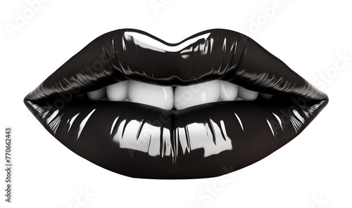 Black Glossy Lips Lipstick Isolated on Transparent Background 
