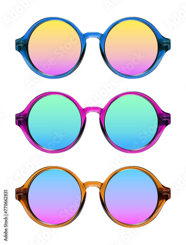 Summer Glasses With Colorful Translucent Lens Isolated on Transparent Background 